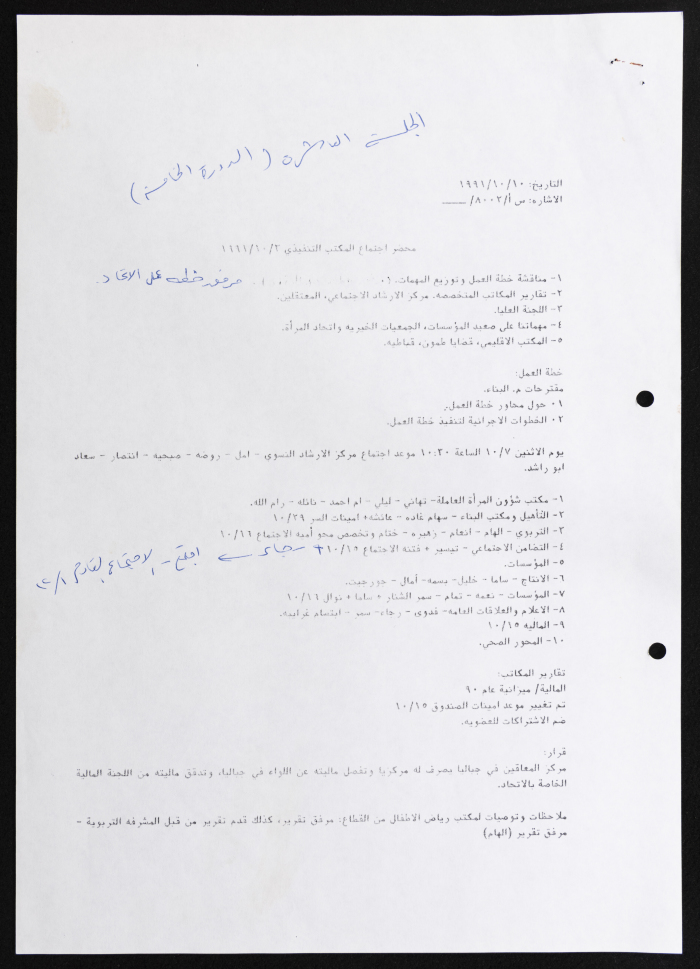 Executive Office of the Federation of Women's Action Committees, Meeting Minutes, 1991 
