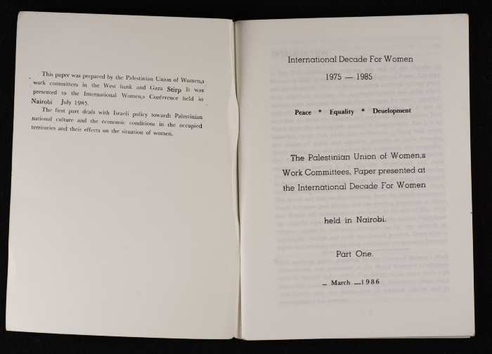 ورقة عمل اتحاد لجان العمل النسائي الفلسطيني لمؤتمر المرأة العالمي المنعقد في نيروبي، آذار 1986
