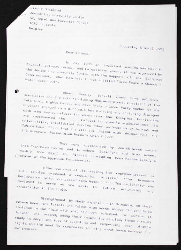 A Letter from Simone Susskind from Brussels 