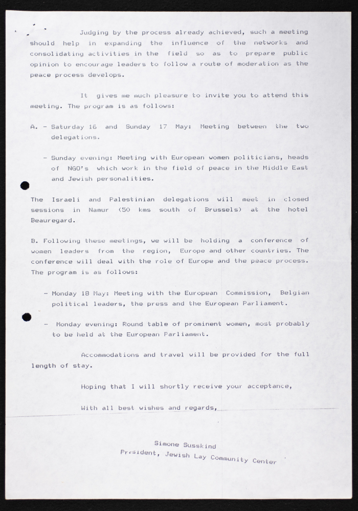 A Letter from Simone Susskind from Brussels 