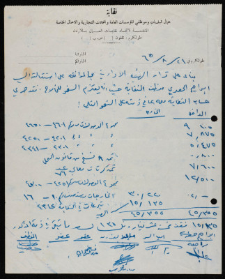 تقرير صادر عن نقابة عمال البلديات وموظفي المؤسسات العامة والمحلات التجارية والأعمال الخاصة، طولكرم، 21 آب 1965