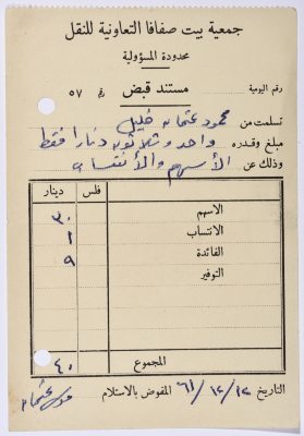 Receipt from Beit Safafa