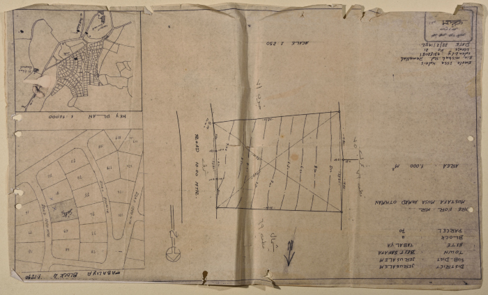 Architectural blueprints for the building of a house in Beit Safafa for Mustafa Uthman