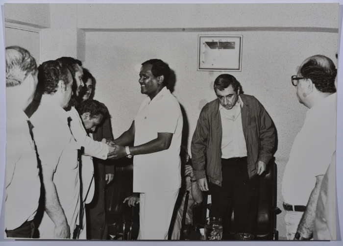A Delegation from the Yemeni Embassy at Shahid Khaled Nazzal's Wake, Yarmouk Refugee Camp, June 1986