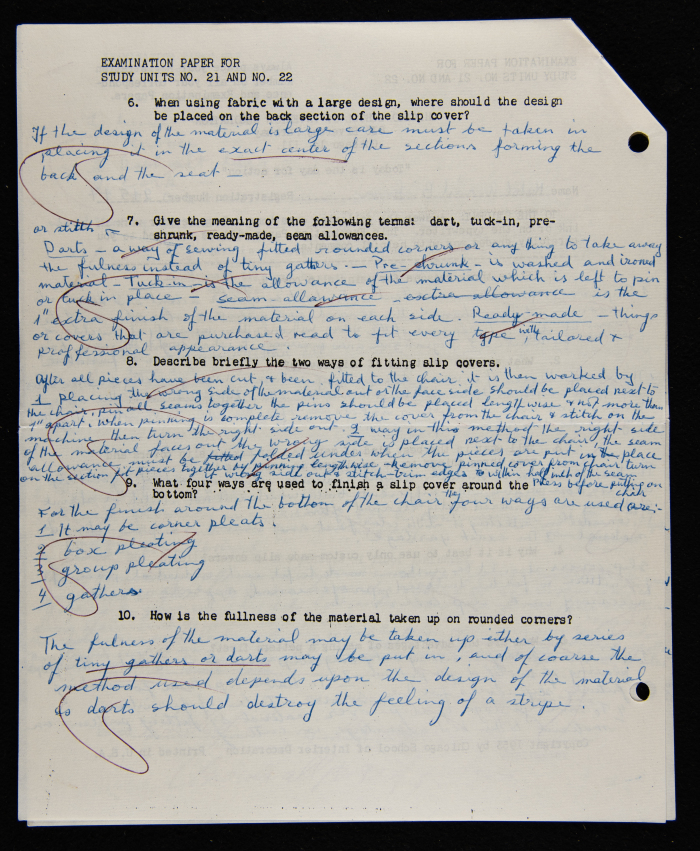 An Examination Paper of Nahil Bishara During her Study at Chicago School of Interior Decoration, 1960-64
