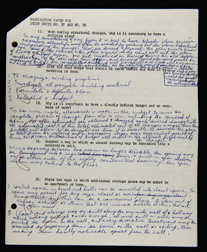 An Examination Paper of Nahil Bishara During her Study at Chicago School of Interior Decoration, 1960-64

