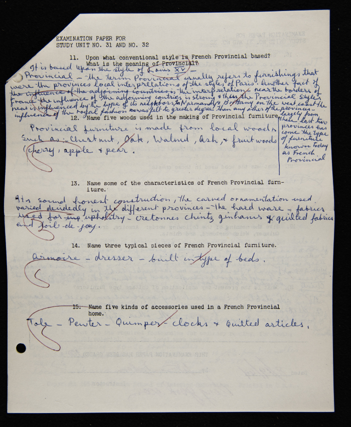 An Examination Paper of Nahil Bishara During her Study at Chicago School of Interior Decoration, 1960-64
