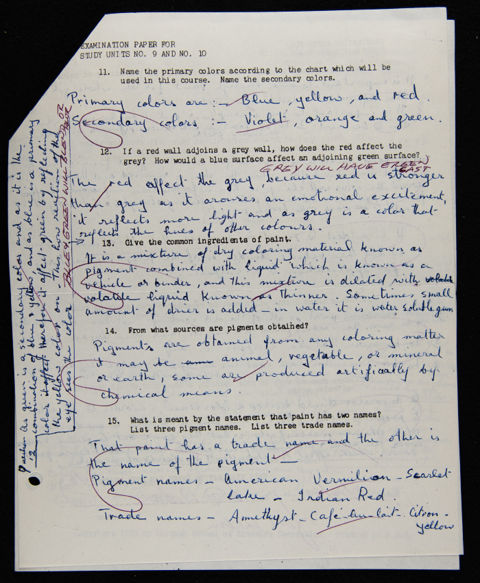 An Examination Paper of Nahil Bishara During her Study at Chicago School of Interior Decoration, 1960-64
