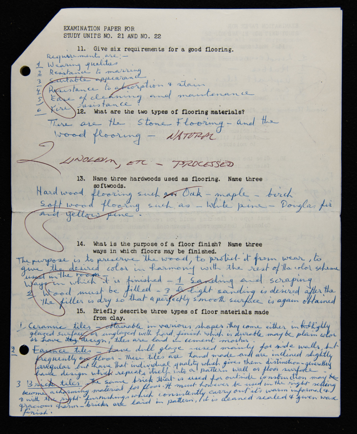 An Examination Paper of Nahil Bishara During her Study at Chicago School of Interior Decoration, 1960-64
