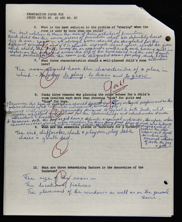 An Examination Paper of Nahil Bishara During her Study at Chicago School of Interior Decoration, 1960-64
