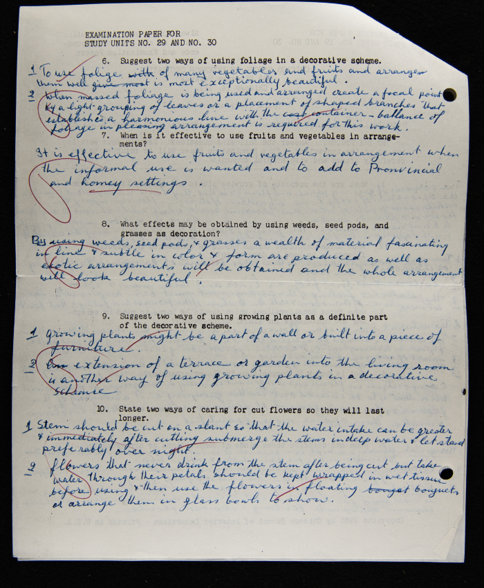 An Examination Paper of Nahil Bishara During her Study at Chicago School of Interior Decoration, 1960-64
