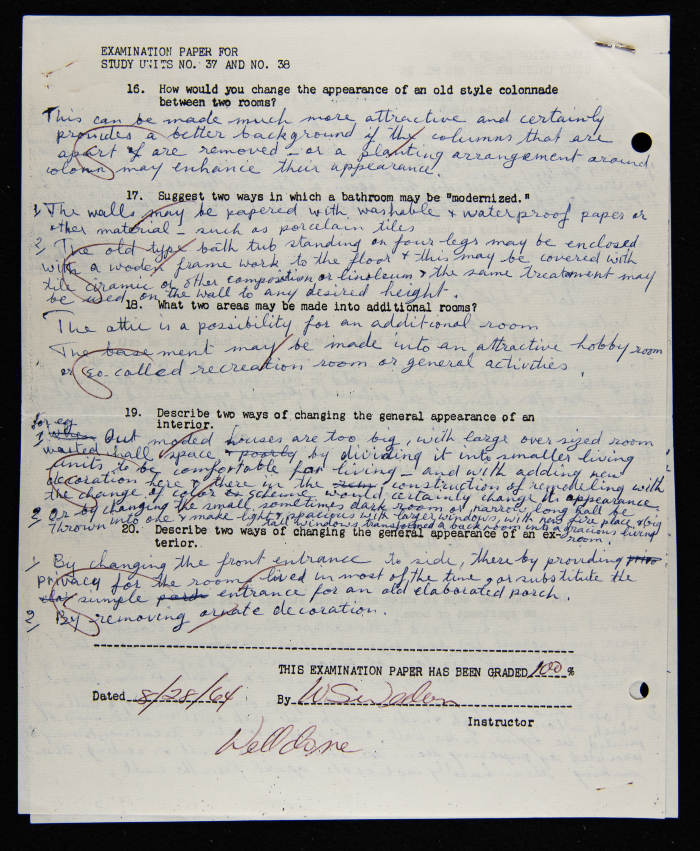 An Examination Paper of Nahil Bishara During her Study at Chicago School of Interior Decoration, 1960-64

