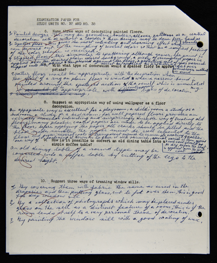 An Examination Paper of Nahil Bishara During her Study at Chicago School of Interior Decoration, 1960-64
