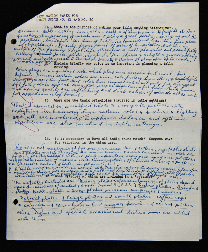 An Examination Paper of Nahil Bishara During her Study at Chicago School of Interior Decoration, 1960-64
