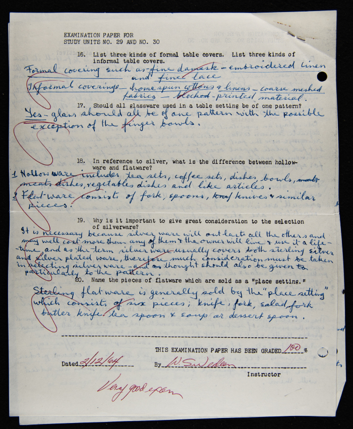 An Examination Paper of Nahil Bishara During her Study at Chicago School of Interior Decoration, 1960-64
