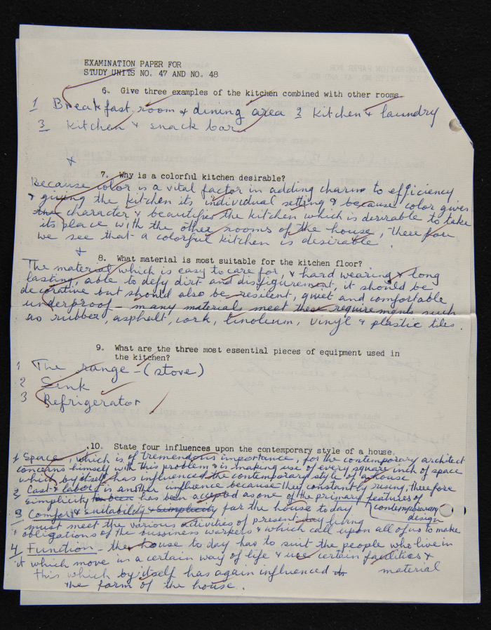An Examination Paper of Nahil Bishara During her Study at Chicago School of Interior Decoration, 1960-64
