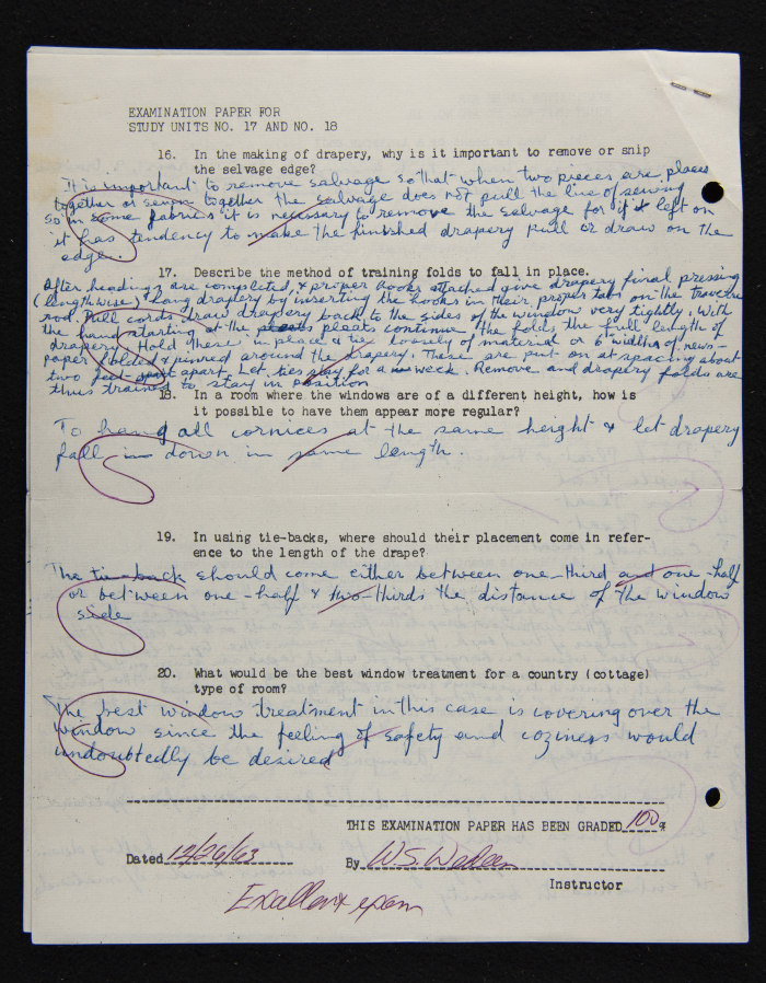 An Examination Paper of Nahil Bishara During her Study at Chicago School of Interior Decoration, 1960-64
