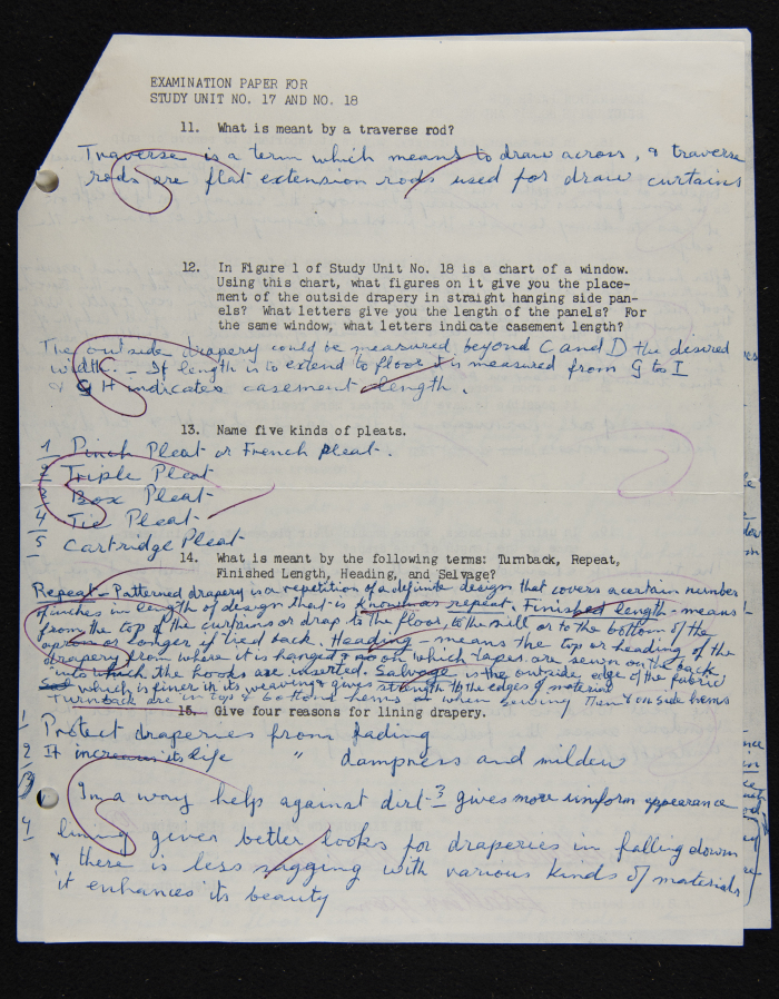 An Examination Paper of Nahil Bishara During her Study at Chicago School of Interior Decoration, 1960-64
