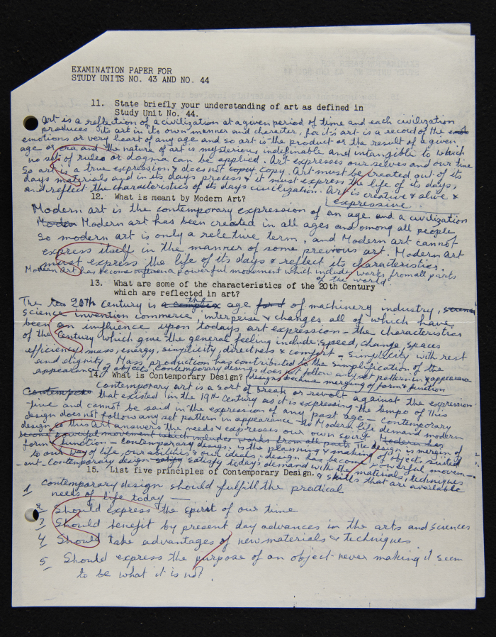 An Examination Paper of Nahil Bishara During her Study at Chicago School of Interior Decoration, 1960-64
