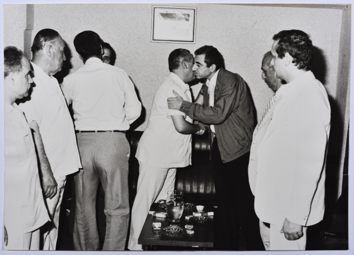 A Delegation from the Yemeni Embassy at Shahid Khaled Nazzal's Wake, Yarmouk Refugee Camp, June 1986