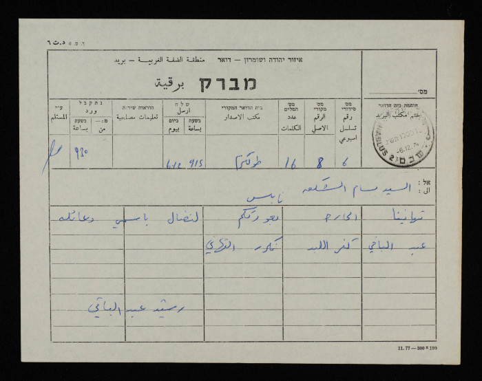 A Telegram from Rashid Abd al-Baqy to Bassam ash-Shakʿa

