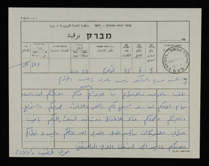 A Telegram from Fakhry At-Tayyeb and Sons to Bassam ash-Shakʿa