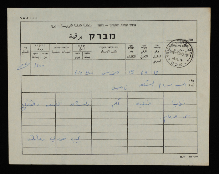A Telegram from Najib Khury to Bassam ash-Shakʿa
