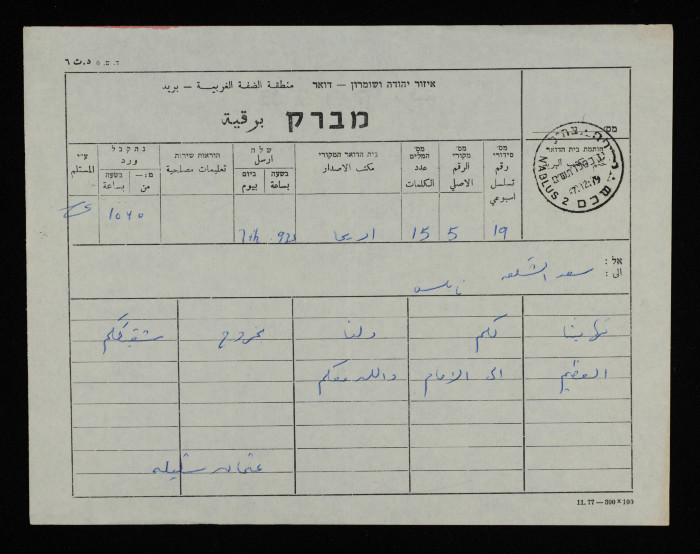 A Telegram from Uthman Shlaileh to Bassam ash-Shakʿa
