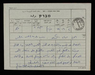 برقية من الياس فريج رئيس بلدية بيت لحم الى بسام الشكعة رئيس بلدية نابلس