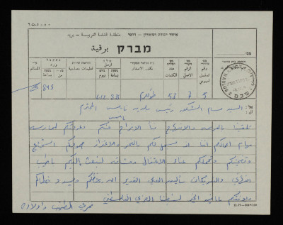 A Telegram from Fakhry At-Tayyeb and Sons to Bassam ash-Shakʿa