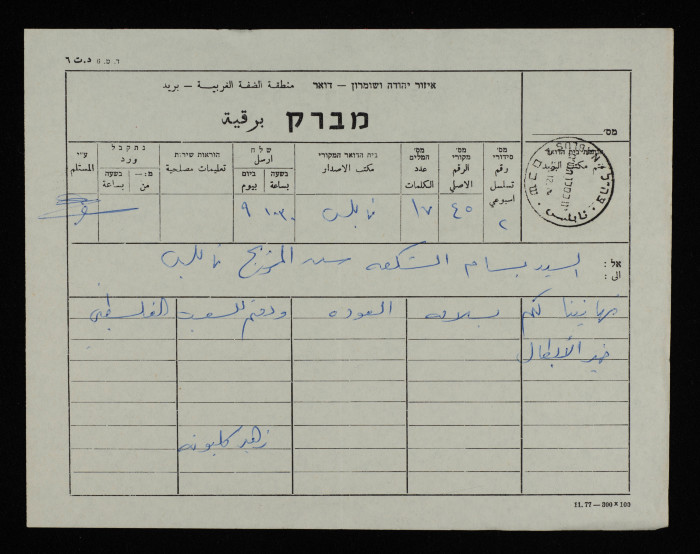 A Telegram from Zuhair Kalbune to Bassam ash-Shakʿa