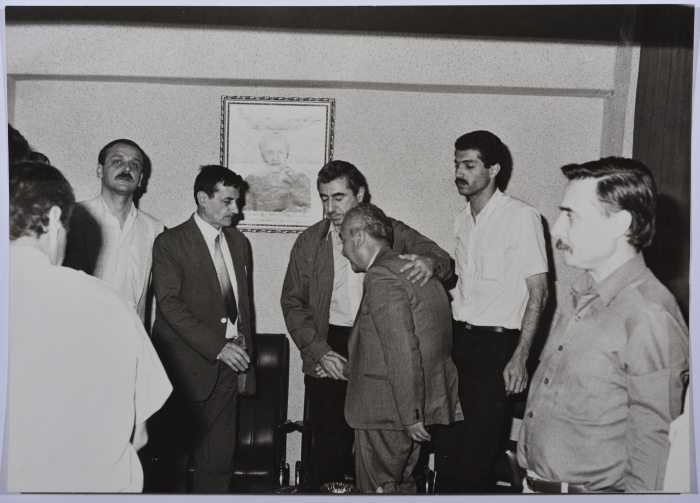 A Delegation from the Yemeni Embassy at Shahid Khaled Nazzal's Wake, Yarmouk Refugee Camp, June 1986