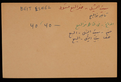 A Paper Clipping Documenting the Hebrew Spelling of Beit Eshel, Bir al-Sabi