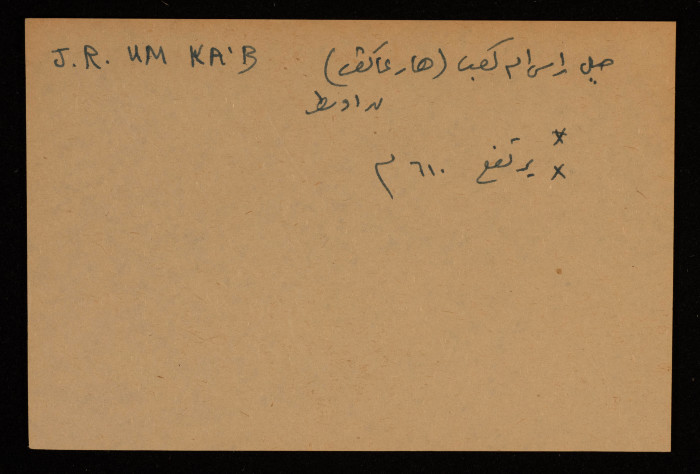 قصاصة توثق الإسم العربي والعبري لجبل راس أم كعب في النقب الأوسط