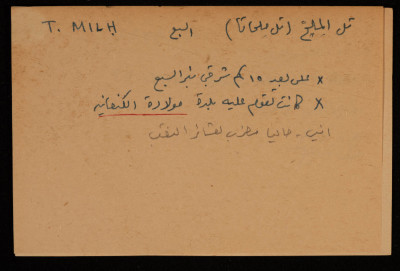 A Paper Clipping Documenting the Arabic and Hebrew Spelling of Tal Mileh,in Bir al-Sabi'