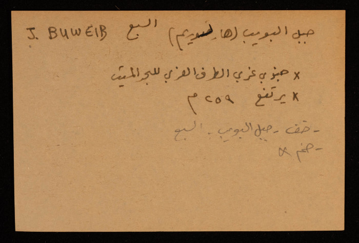 قصاصة توثق الإسم العربي والعبري لجبل البويب في بئر السبع