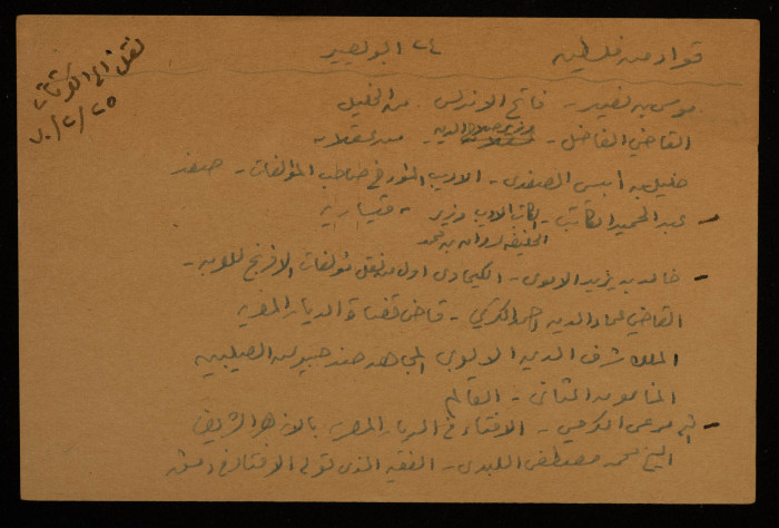 قصاصة توثق أسماء قادة تاريخيين من فلسطين