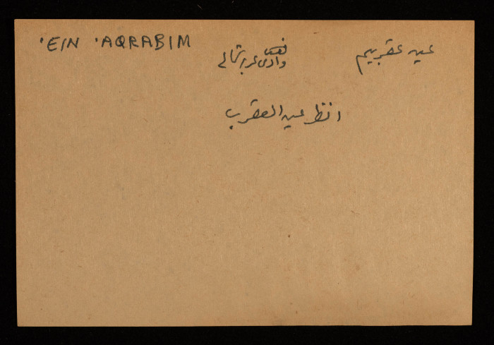 A Paper Clipping Documenting the Arabic and Hebrew Spelling of 'Ein Aqrabim, a Spring in Northern Wadi Arab