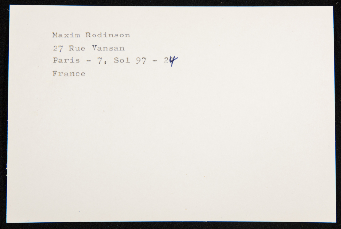 A Paper Clipping Documenting the Address of Maxime Rodinson, France 