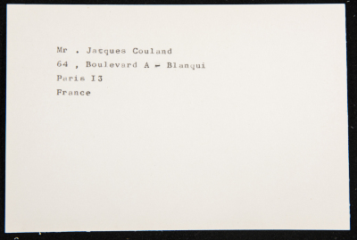 A Paper Clipping Documenting the Address of Mr Jacques Couland, France

