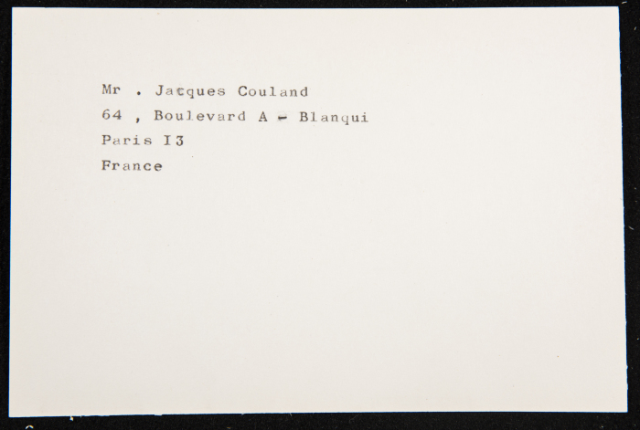 A Paper Clipping Documenting the Address of Mr Jacques Couland, France
