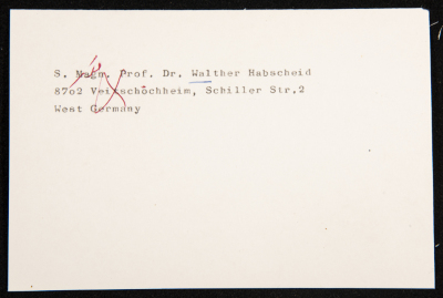 A Paper Clipping Documenting the Address of Prof Walther Habscheid, Germany 
