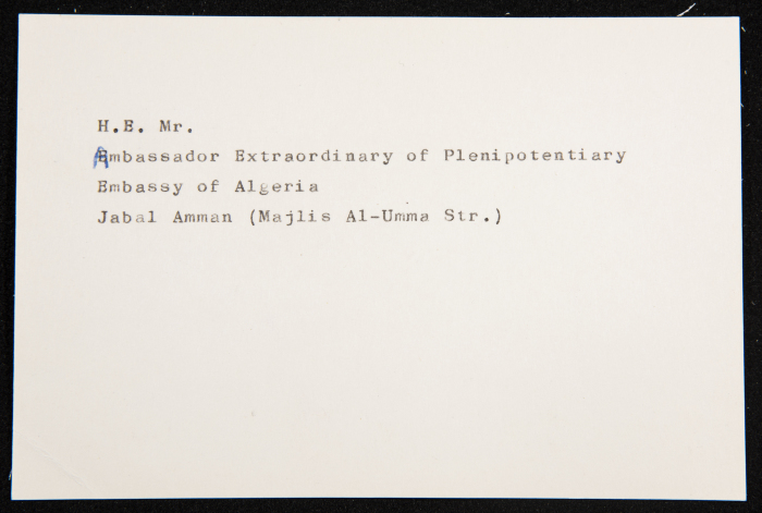 A Paper Clipping Documenting the Address of the Ambassador Extraordinary of Plenipotentiary, Embassy of Algeria, Jordan
