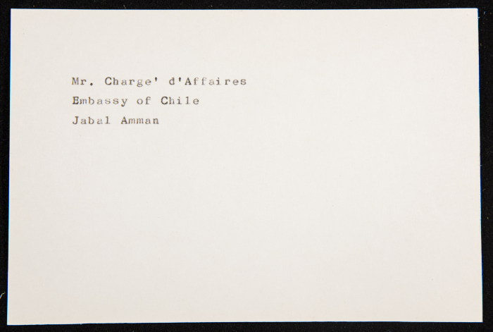 A Paper Clipping Documenting the Address of Mr Charge' D'Affaires, Embassy of Chile, Jabal Amman, Jordan