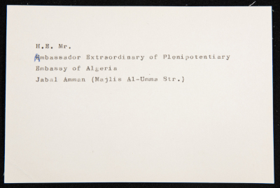 A Paper Clipping Documenting the Address of the Ambassador Extraordinary of Plenipotentiary, Embassy of Algeria, Jordan