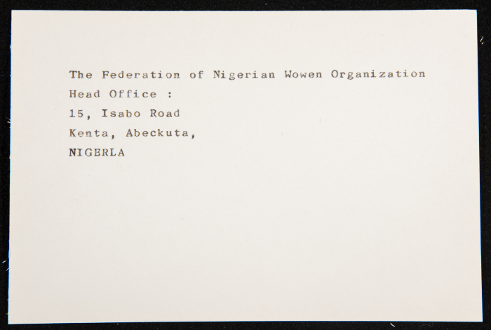 قصاصة توثق عنوان اتحاد المؤسسات النسوية النيجيرية، نيجيريا
