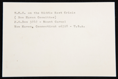 A Paper Clipping Documenting the Address of the New Haven Committee on the Middle East Crisis, in Connecticut, U.S.A