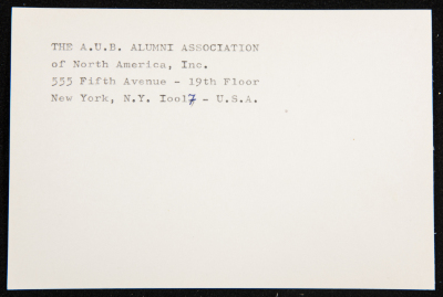 A Paper Clipping Documenting the Address of the A.U.B Alumni Association, New York, U.S.A