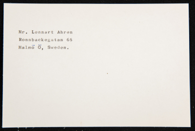 A Paper Clipping Documenting the Address of Mr.Lennart Ahren