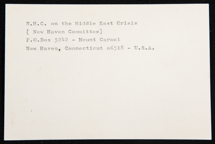 A Paper Clipping Documenting the Address of the New Haven Committee on the Middle East Crisis, in Connecticut, U.S.A